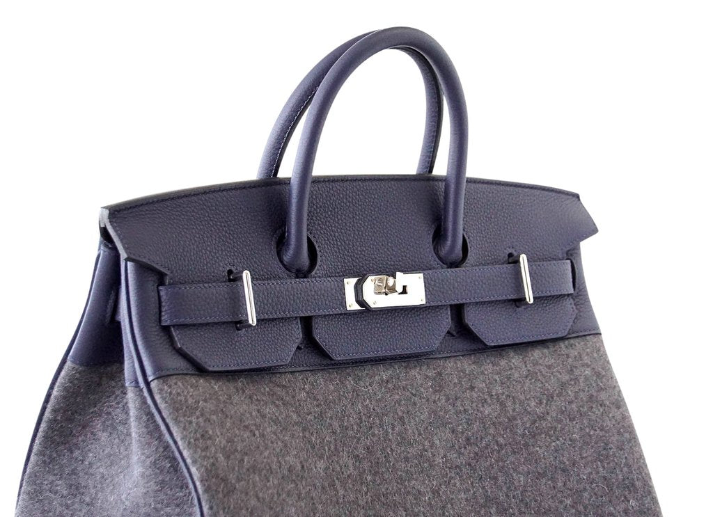 Hermès Birkin 40 HAC Gris Wool Blue Togo PHW Bag Crowned Bag
