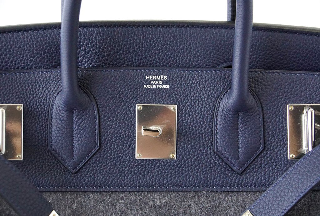 Hermès Birkin 40 HAC Gris Wool Blue Togo PHW Bag Crowned Bag