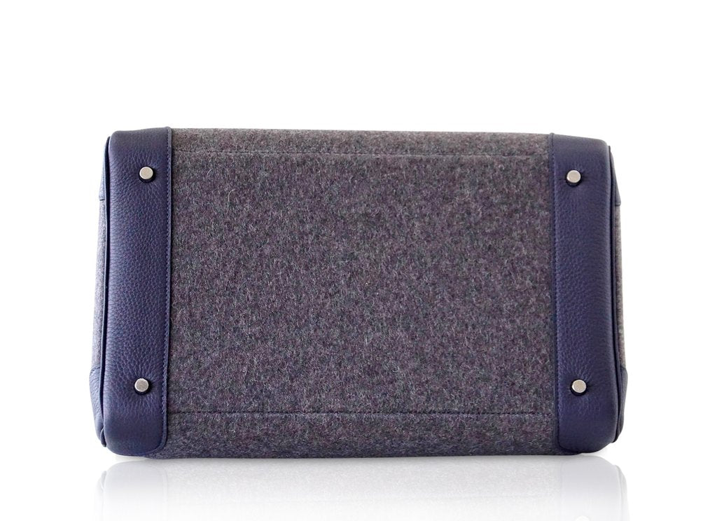 Hermès Birkin 40 HAC Gris Wool Blue Togo PHW Bag Crowned Bag