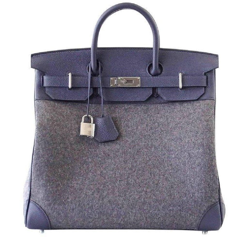 Hermès Birkin 40 HAC Gris Wool Blue Togo PHW Bag Crowned Bag