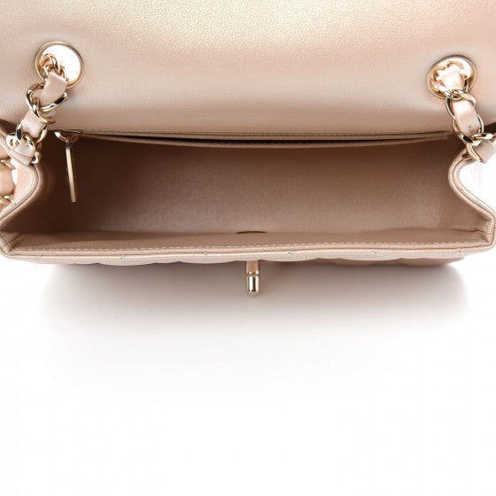 Chanel Iridescent Calfskin Quilted Mini Rectangular Flap Bag Beige Chanel