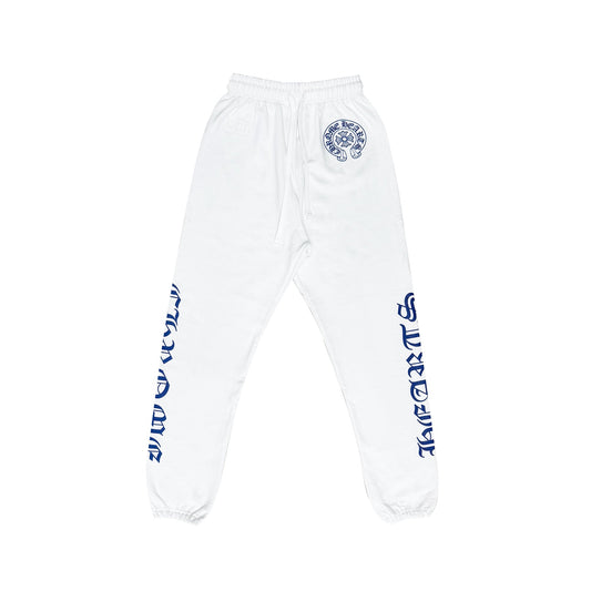 Chrome Hearts White Horseshoe Blue Script Sweatpants