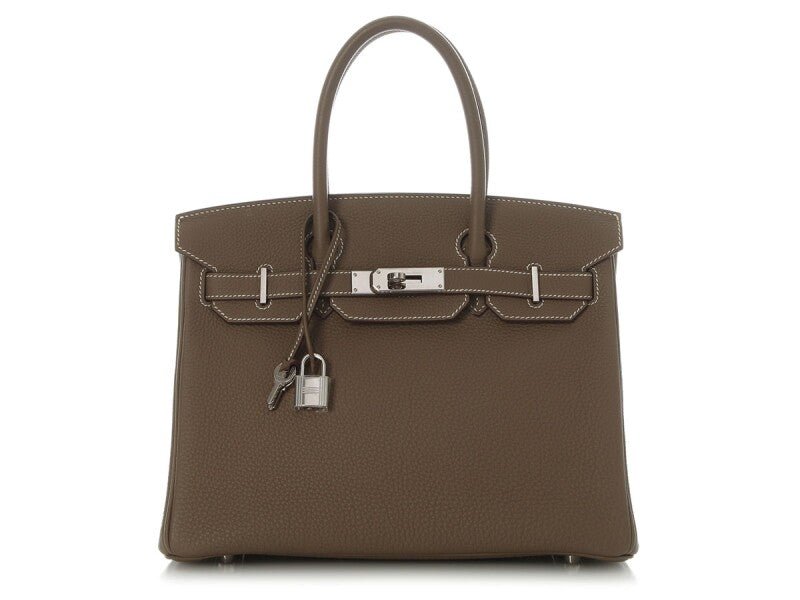 Etoupe Togo Birkin 30 Palladium Hardware, 2015 - Crowned Bag
