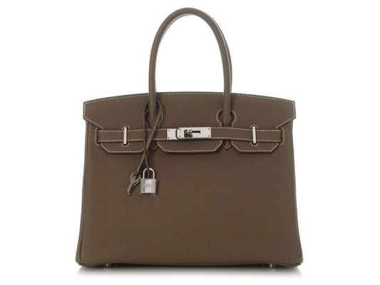 Etoupe Togo Birkin 30 Palladium Hardware, 2015 - Crowned Bag