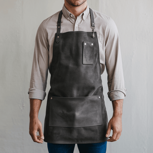 Finlay Charcoal Goatskin Suede Leather Apron – Luxury & Durable - Crowned Bag