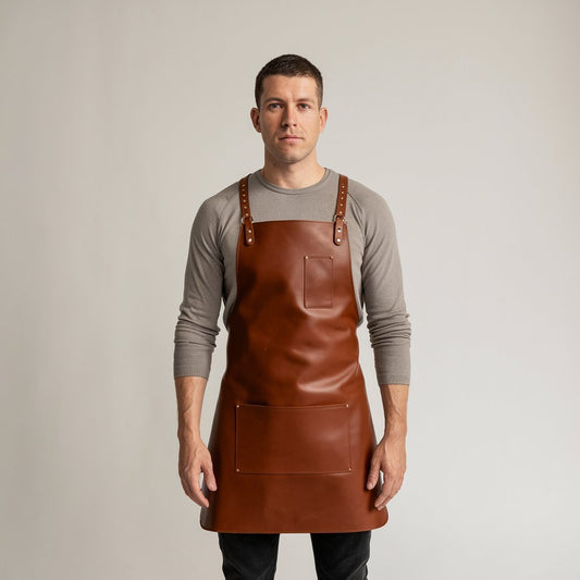 Grayson 2 Pocket Brown Crazy Horse Leather Kitchen & Chef Apron - Crowned Bag