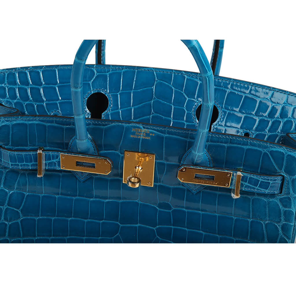 Hermès Birkin 30 Bag Blue Izmir Crocodile Crowned Bag