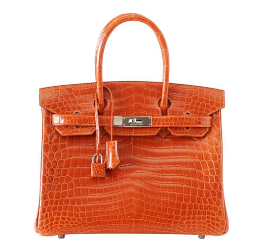 Hermès Birkin 30 Potiron Niloticus Crocodile Bag PHW - Crowned Bag