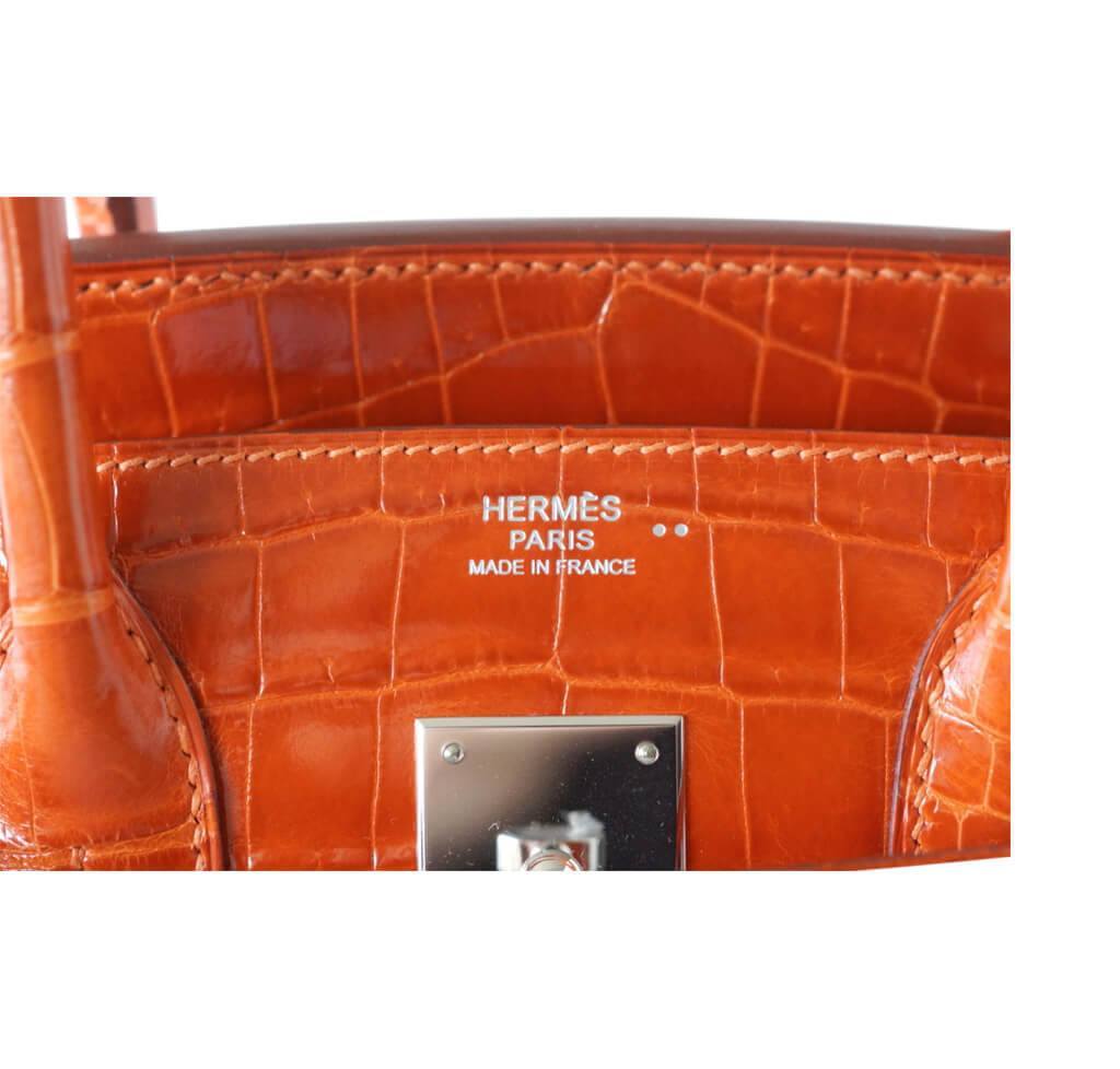 Hermès Birkin 30 Potiron Niloticus Crocodile Bag PHW - Crowned Bag