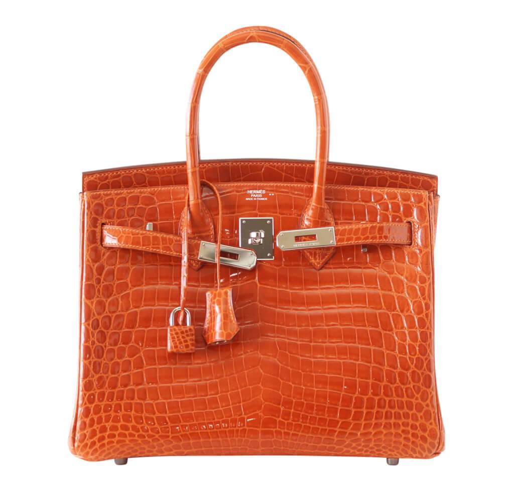 Hermès Birkin 30 Potiron Niloticus Crocodile Bag PHW - Crowned Bag