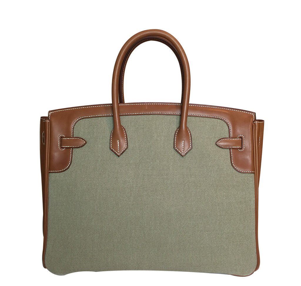 Hermes Birkin 35 Flag Bag Tan Orange Toile Limited Edition Crowned Bag