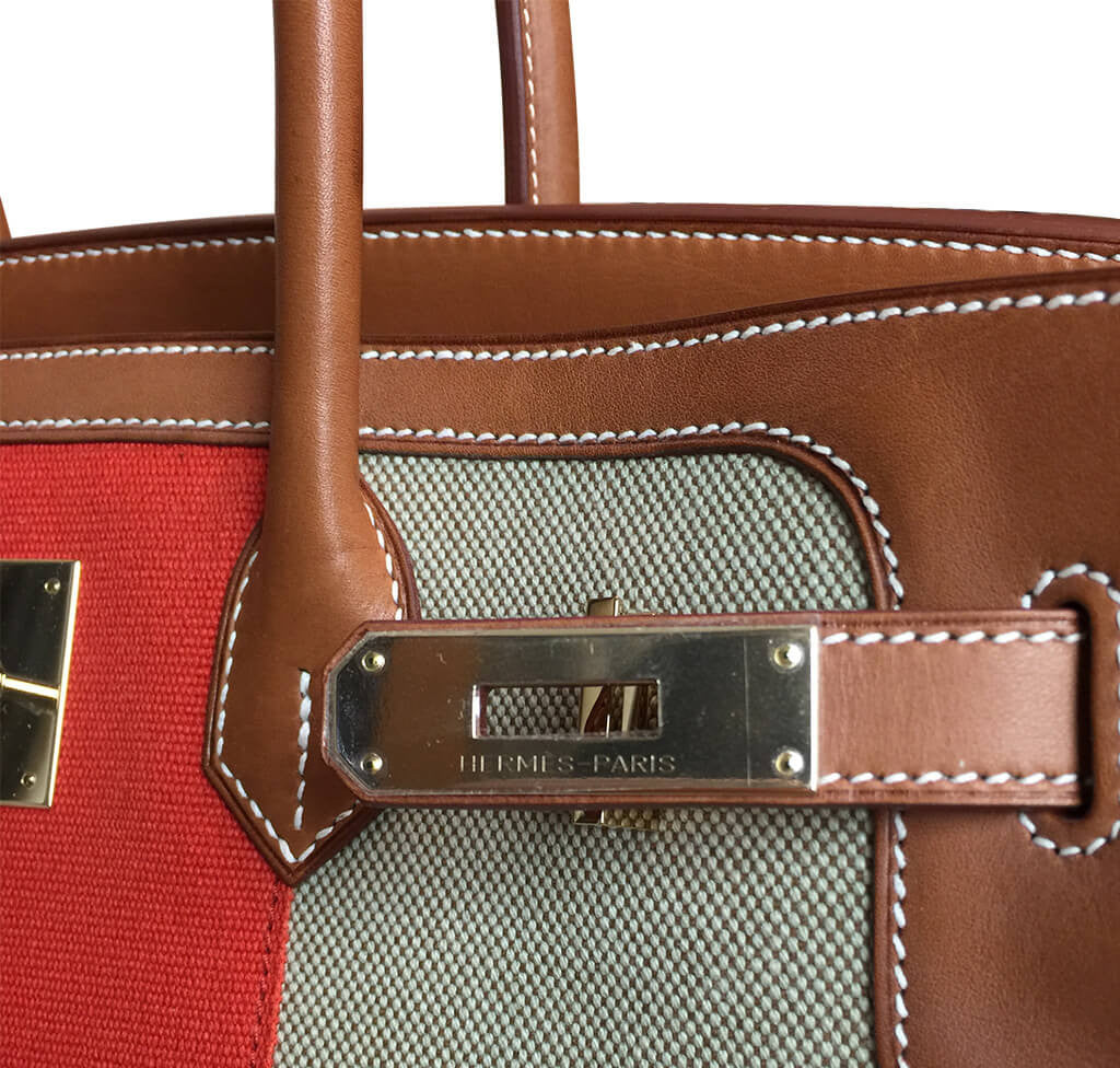 Hermes Birkin 35 Flag Bag Tan Orange Toile Limited Edition Crowned Bag