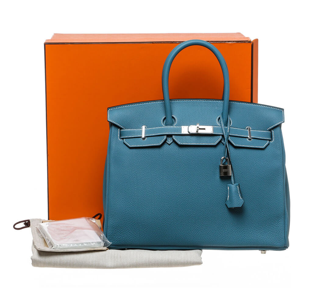 Hermès Birkin 35 Bag Blue Jean Togo Crowned Bag