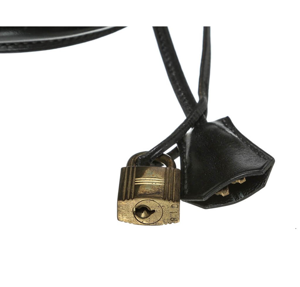 Hermès Box Leather Kelly Black Bag - Crowned Bag