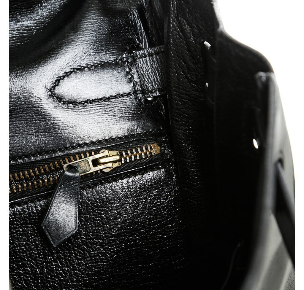 Hermès Box Leather Kelly Black Bag - Crowned Bag