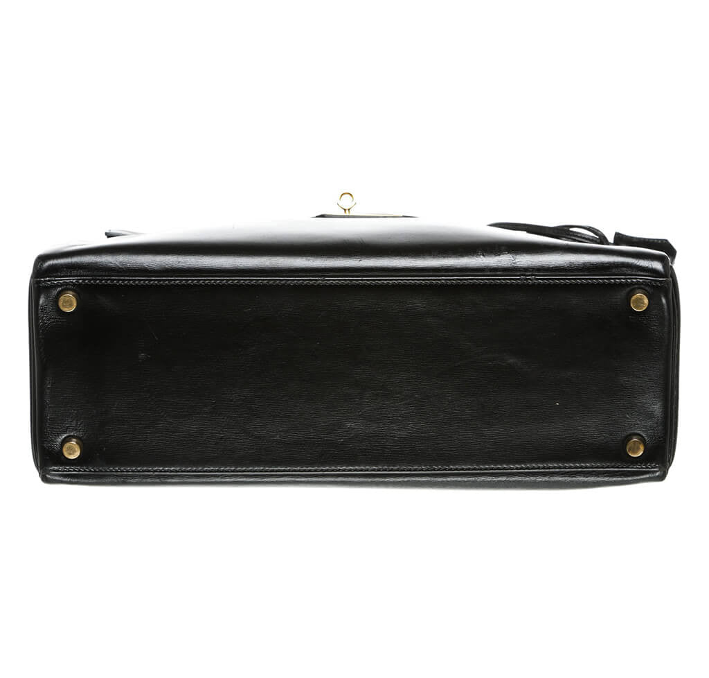 Hermès Box Leather Kelly Black Bag - Crowned Bag