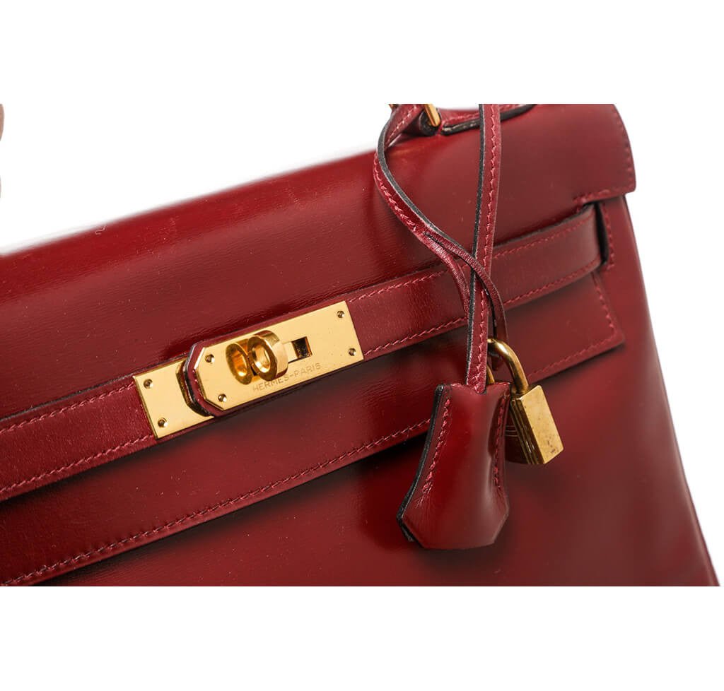 Hermès Burgundy Kelly Bag 32cm GHW - Crowned Bag