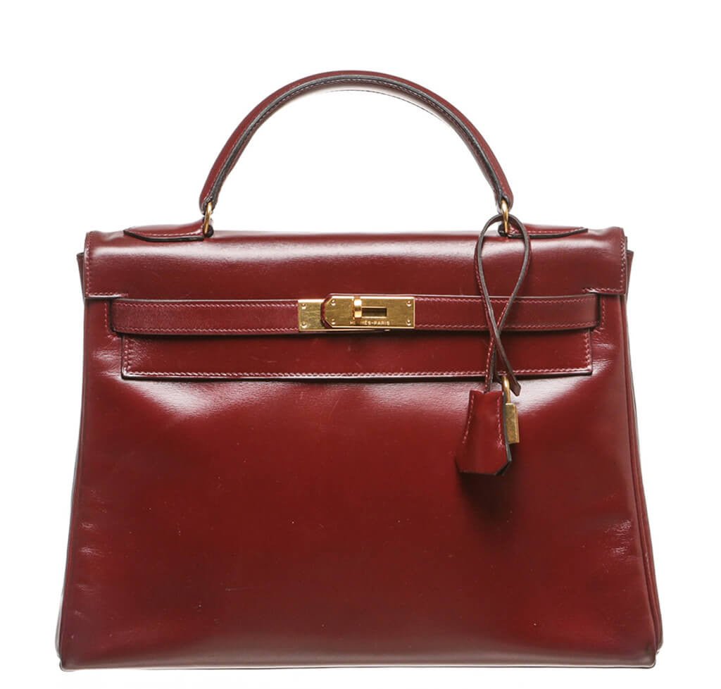 Hermès Burgundy Kelly Bag 32cm GHW - Crowned Bag