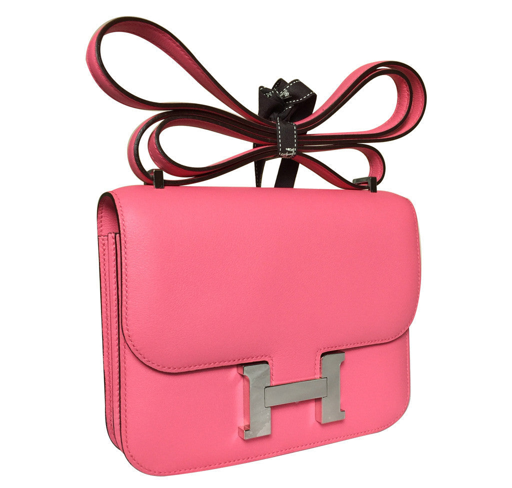 Hermes Constance Mini 18 Rose Azalea Swift Leather PHW Crowned Bag