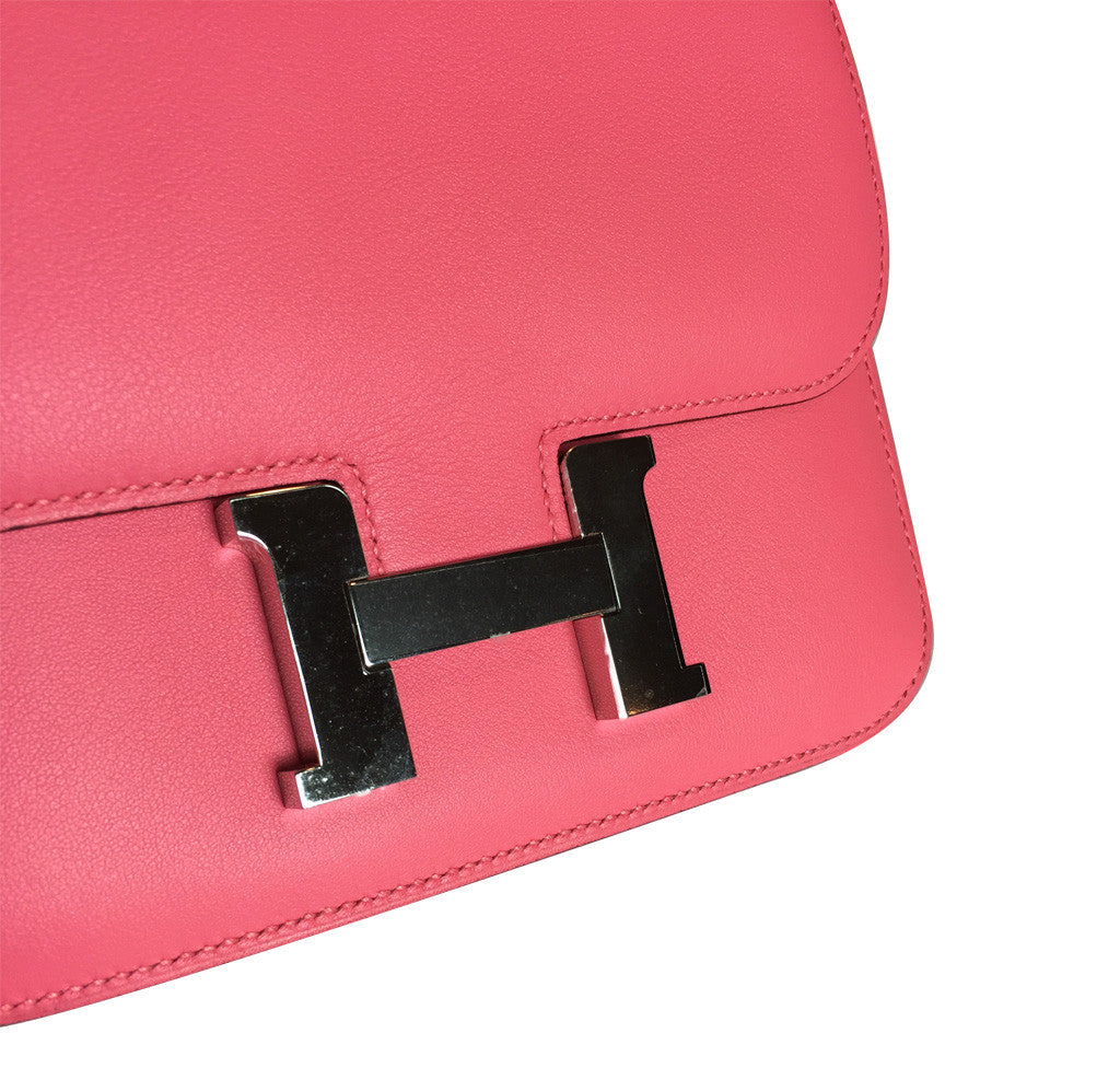 Hermes Constance Mini 18 Rose Azalea Swift Leather PHW Crowned Bag