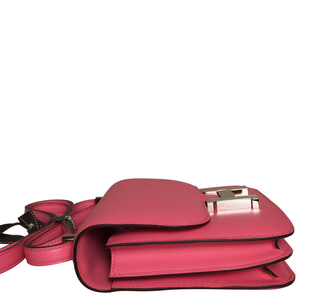 Hermes Constance Mini 18 Rose Azalea Swift Leather PHW Crowned Bag