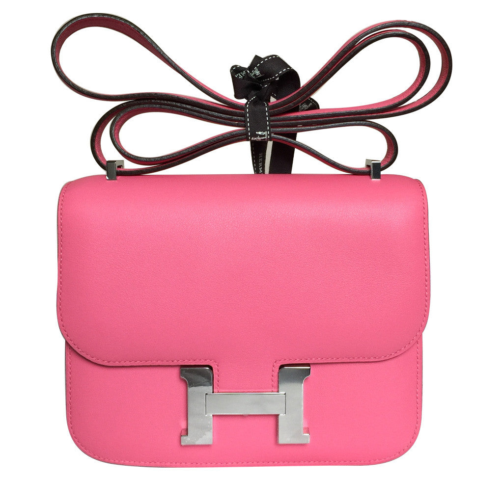 Hermes Constance Mini 18 Rose Azalea Swift Leather PHW Crowned Bag