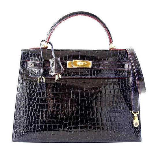 Hermès Crocodile Kelly Blue Marine Bag - Crowned Bag