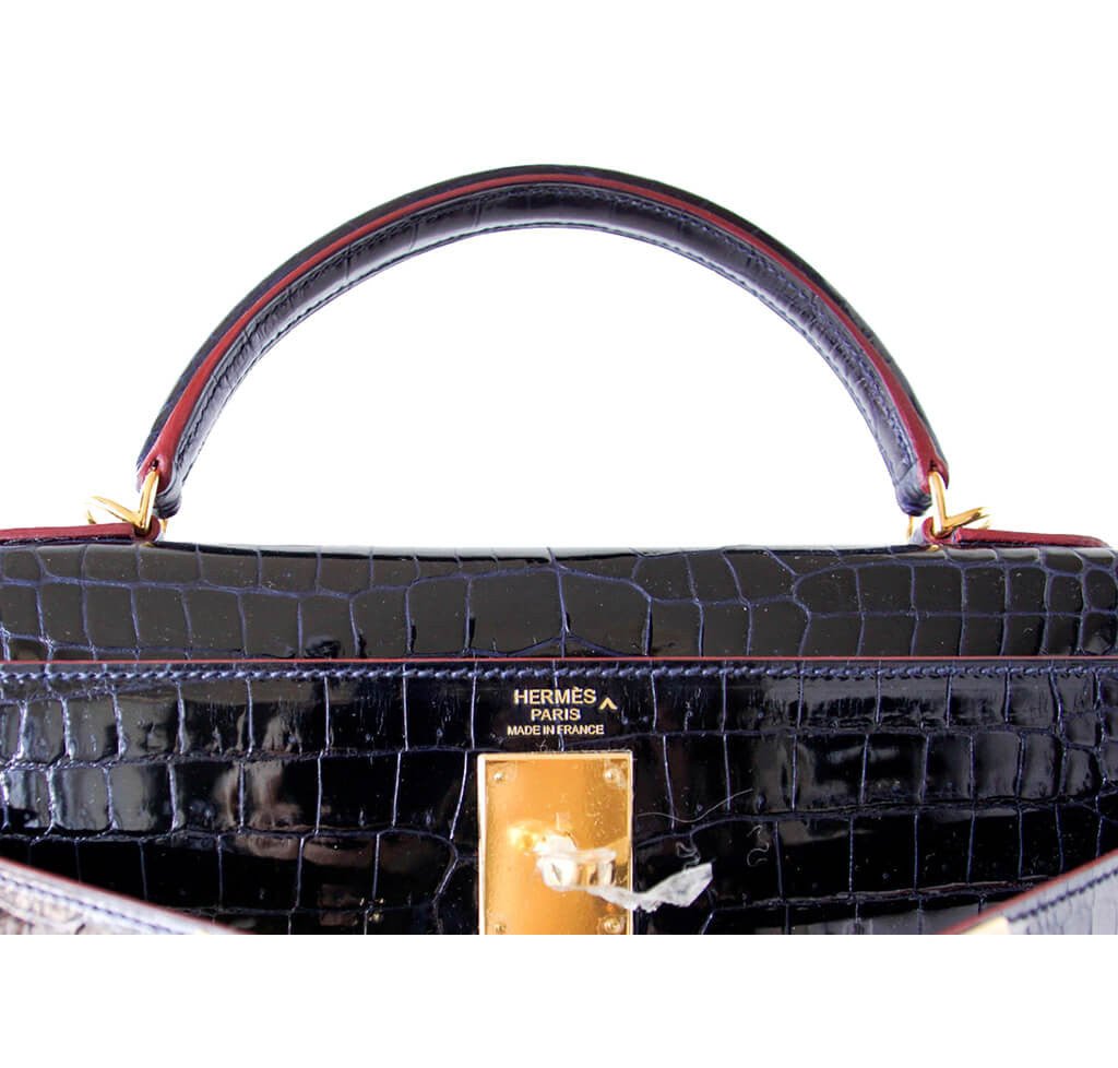 Hermès Crocodile Kelly Blue Marine Bag - Crowned Bag