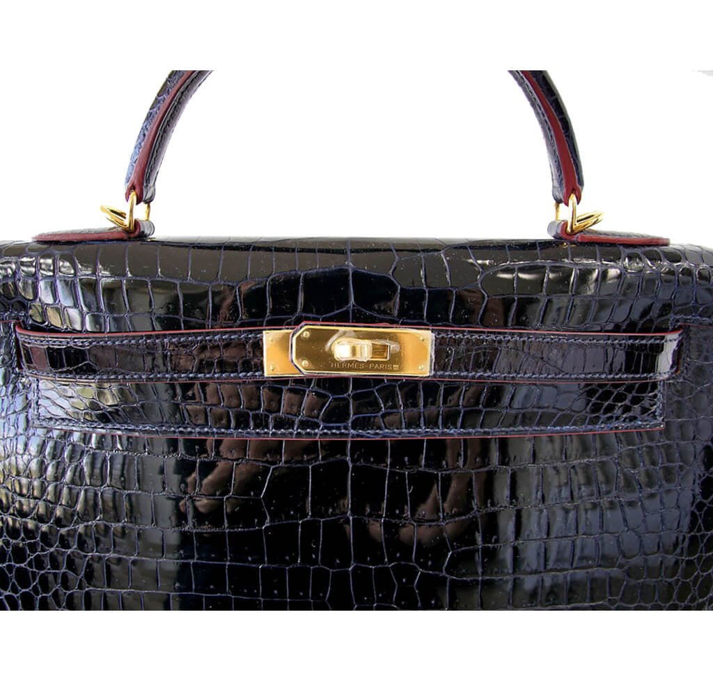 Hermès Crocodile Kelly Blue Marine Bag - Crowned Bag