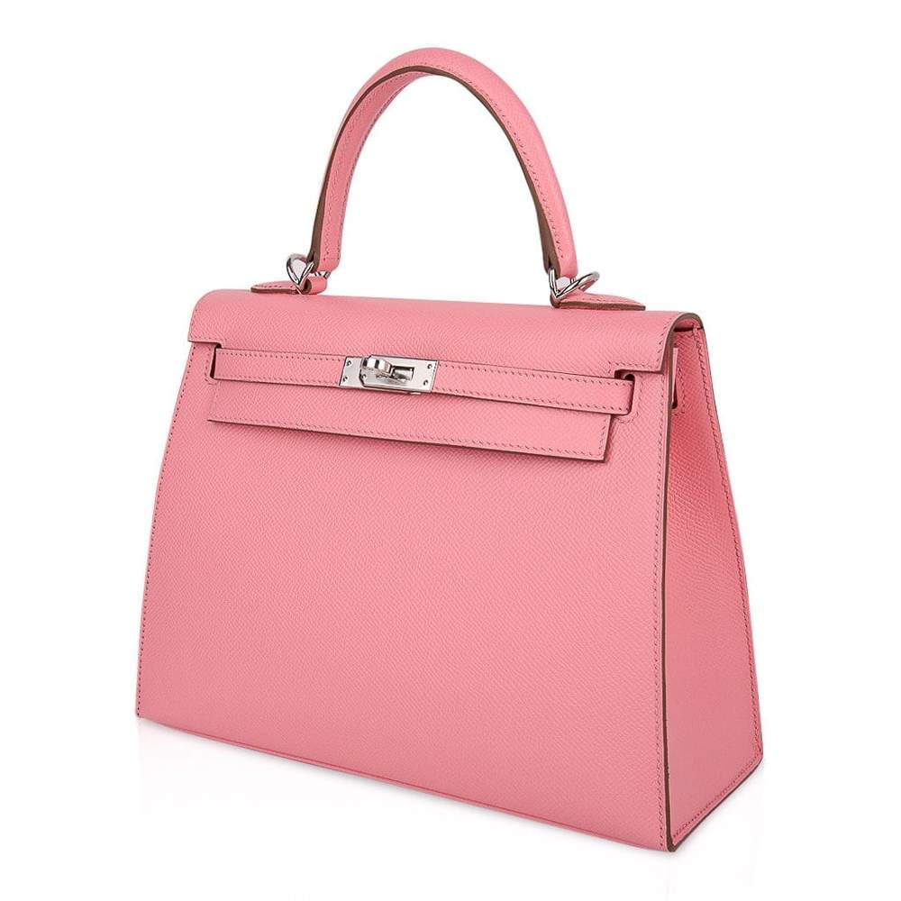 Hermès Kelly Sellier 25 Pink Rose Confetti Epsom PHW Bag Crowned Bag