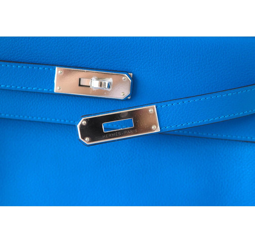Hermès Kelly 28 Blue Hydra Evergrain - Crowned Bag