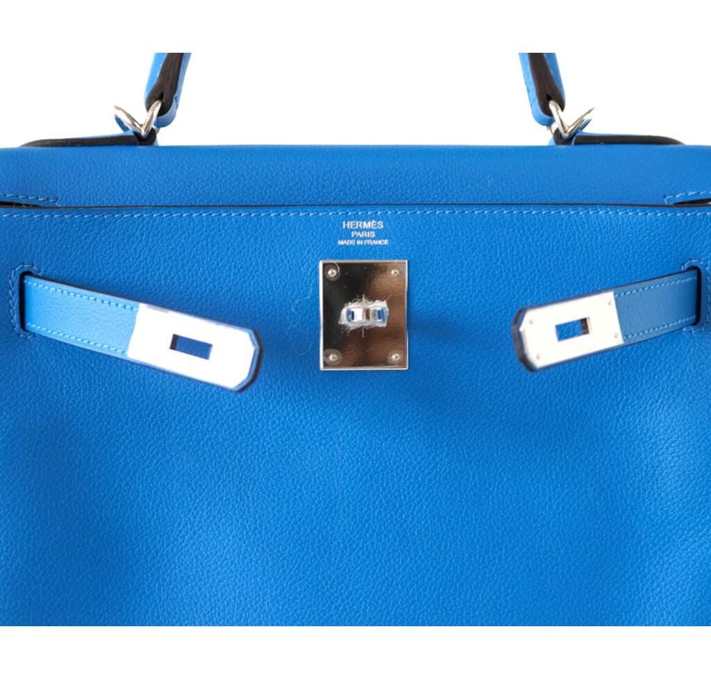 Hermès Kelly 28 Blue Hydra Evergrain - Crowned Bag