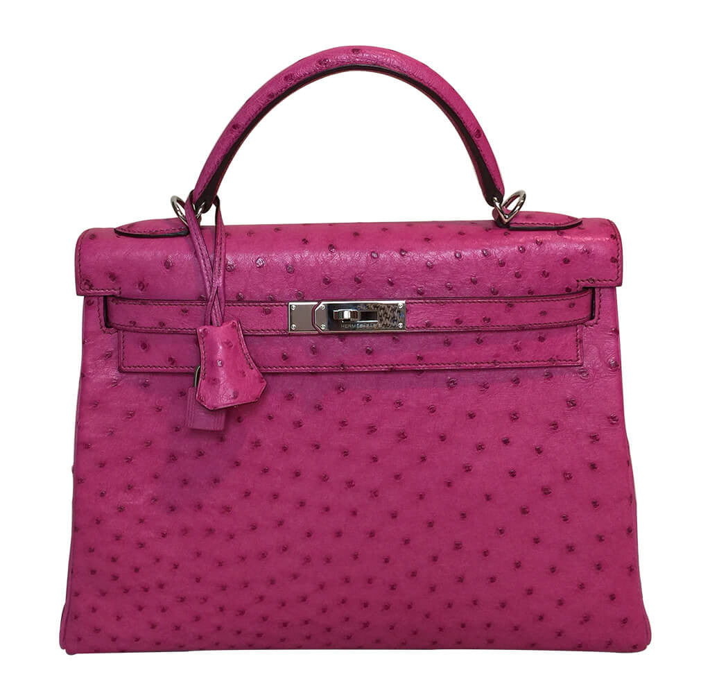 Hermès Kelly Ostrich Bag 32cm Pink Fuchsia Crowned Bag