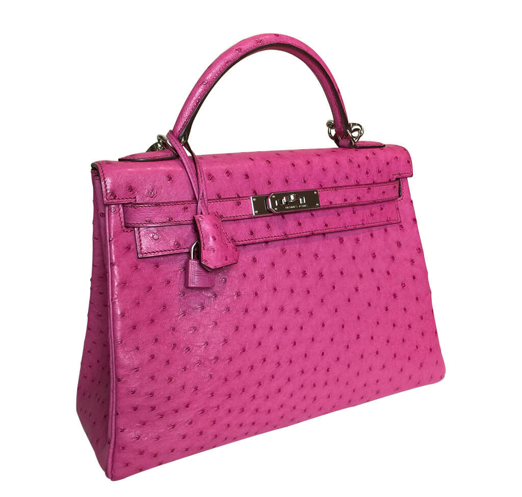 Hermès Kelly Ostrich Bag 32cm Pink Fuchsia Crowned Bag