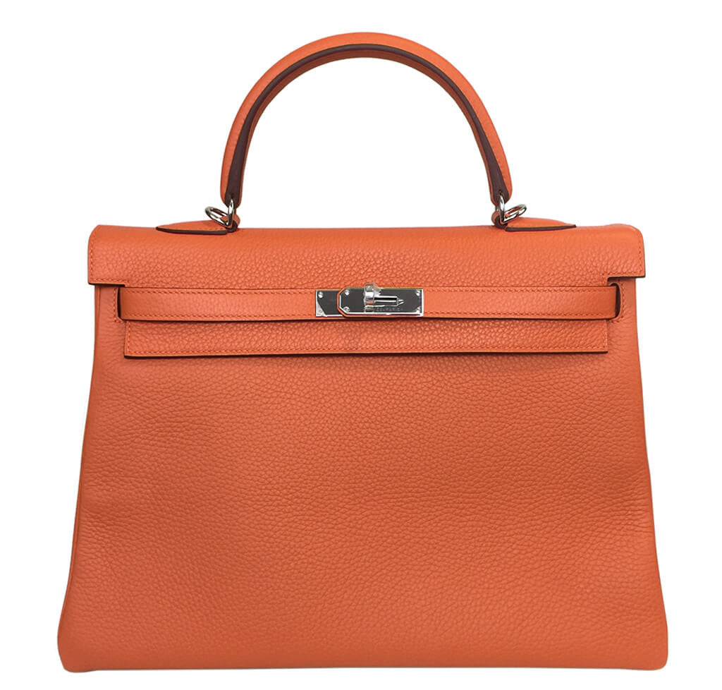 Hermès Orange Kelly Togo Bag 35cm Crowned Bag
