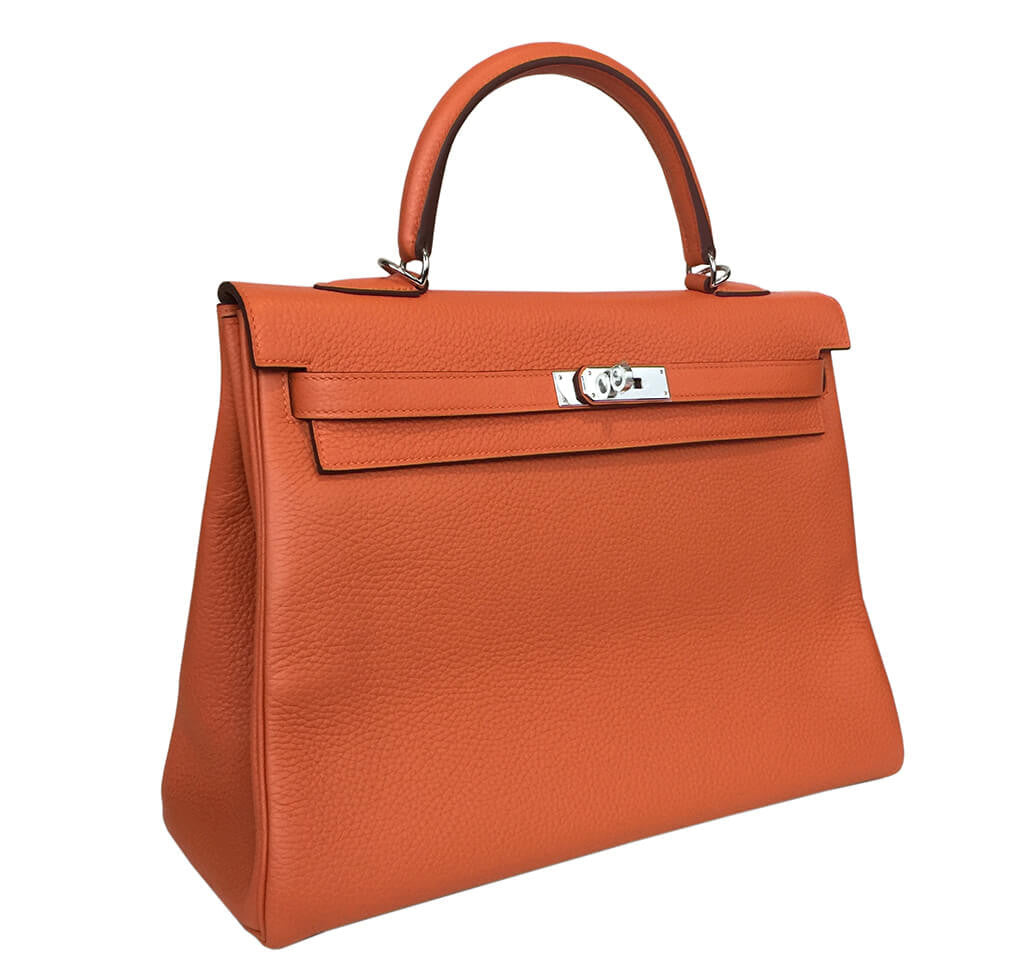 Hermès Orange Kelly Togo Bag 35cm Crowned Bag