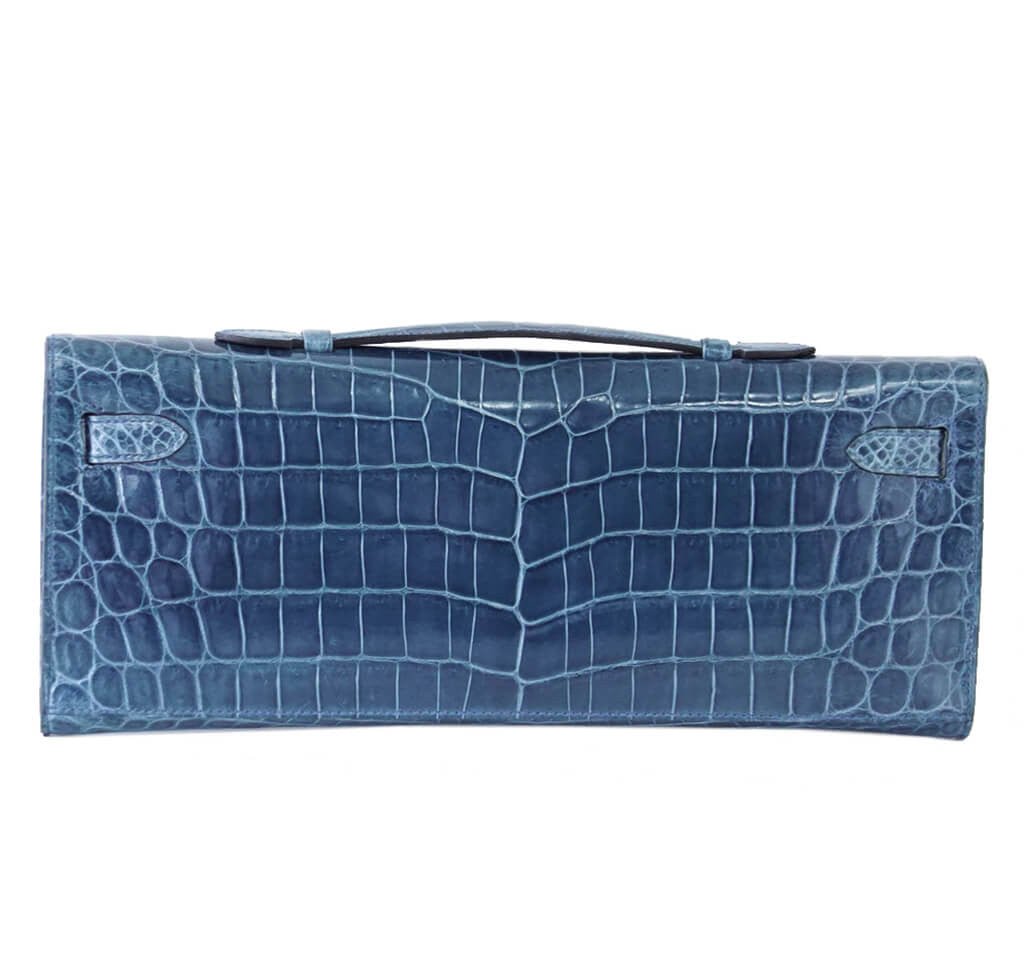 Hermès Kelly Cut Bag Blue Colvert Crocodile Crowned Bag