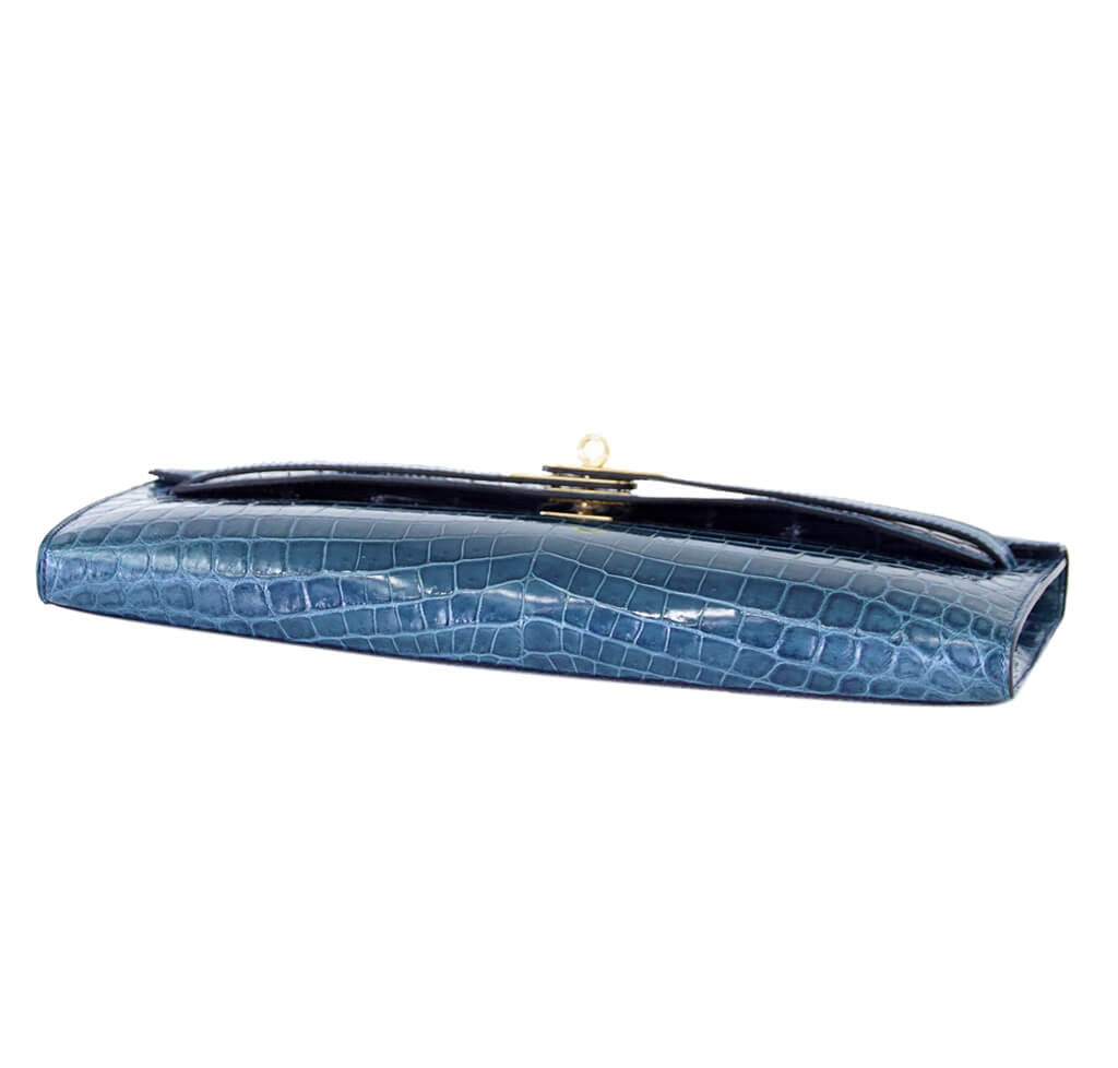 Hermès Kelly Cut Bag Blue Colvert Crocodile Crowned Bag