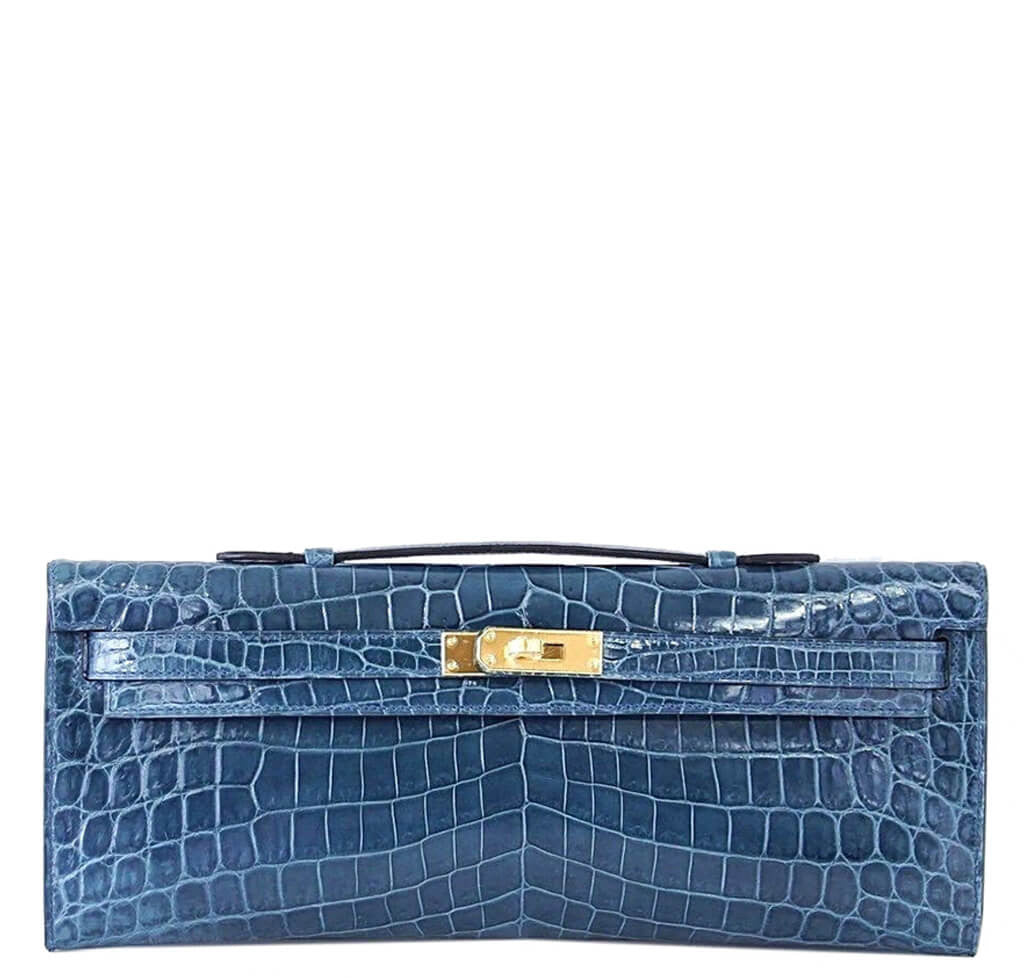 Hermès Kelly Cut Bag Blue Colvert Crocodile Crowned Bag