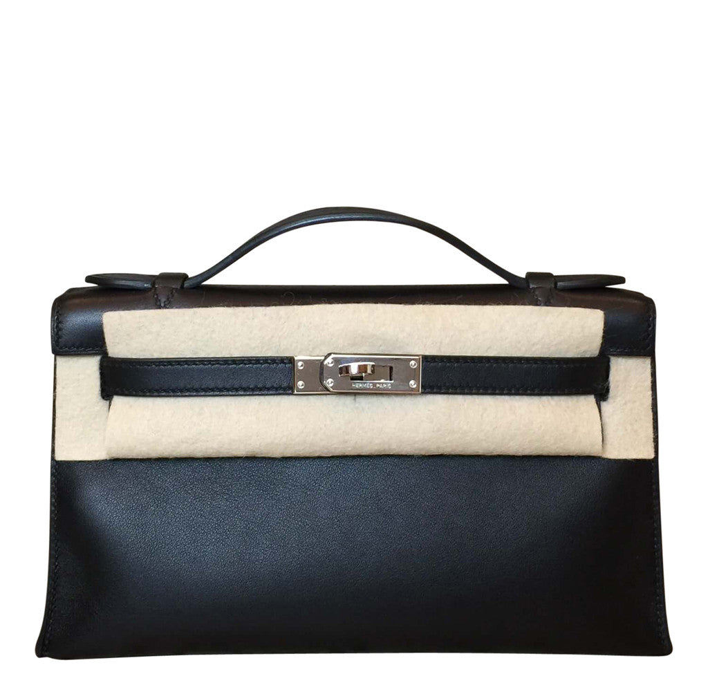 Hermès Clutch Kelly Pochette Black PHW Crowned Bag