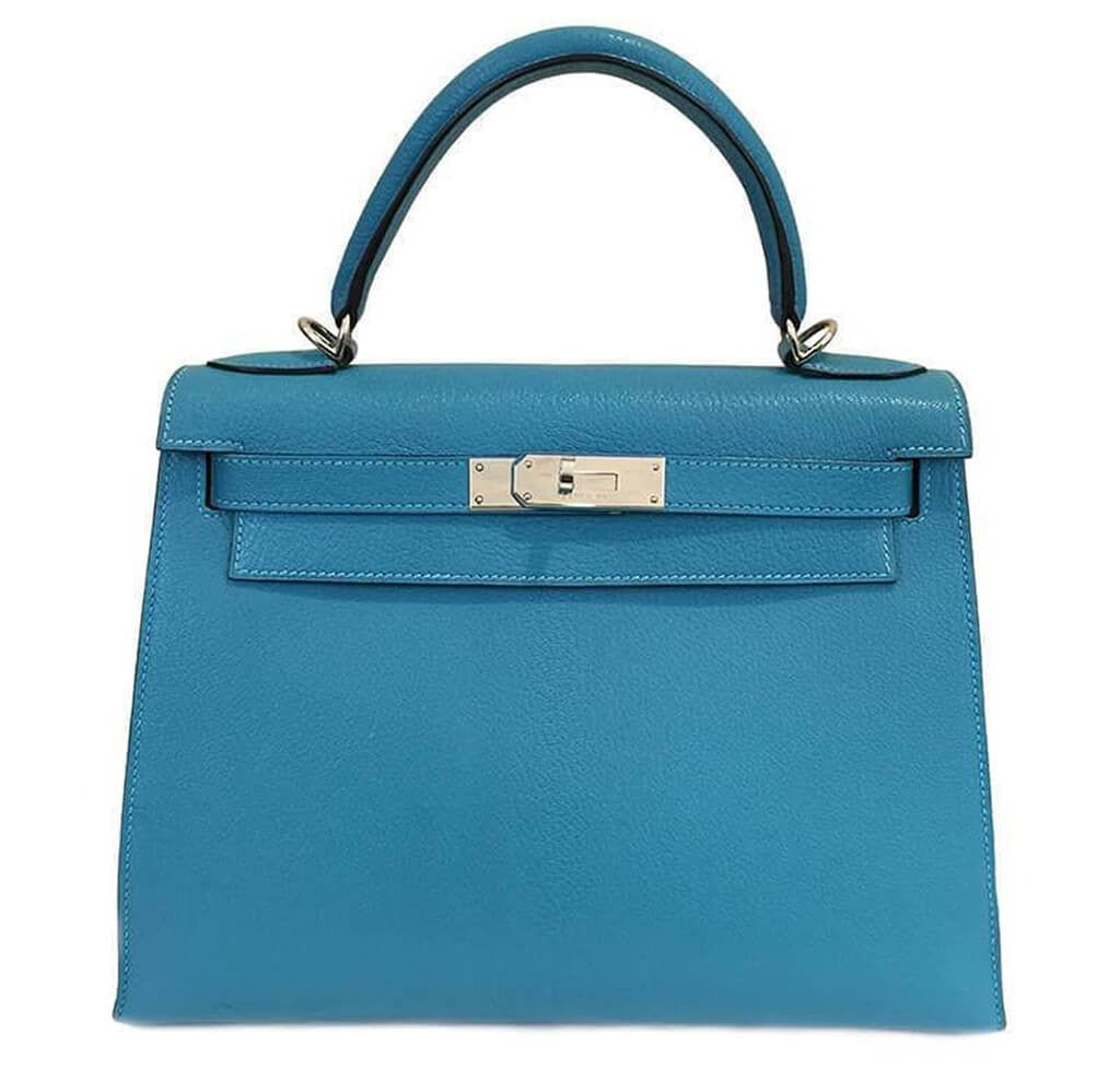 Hermès Kelly Sellier 28 Turquoise Bag PHW - Crowned Bag