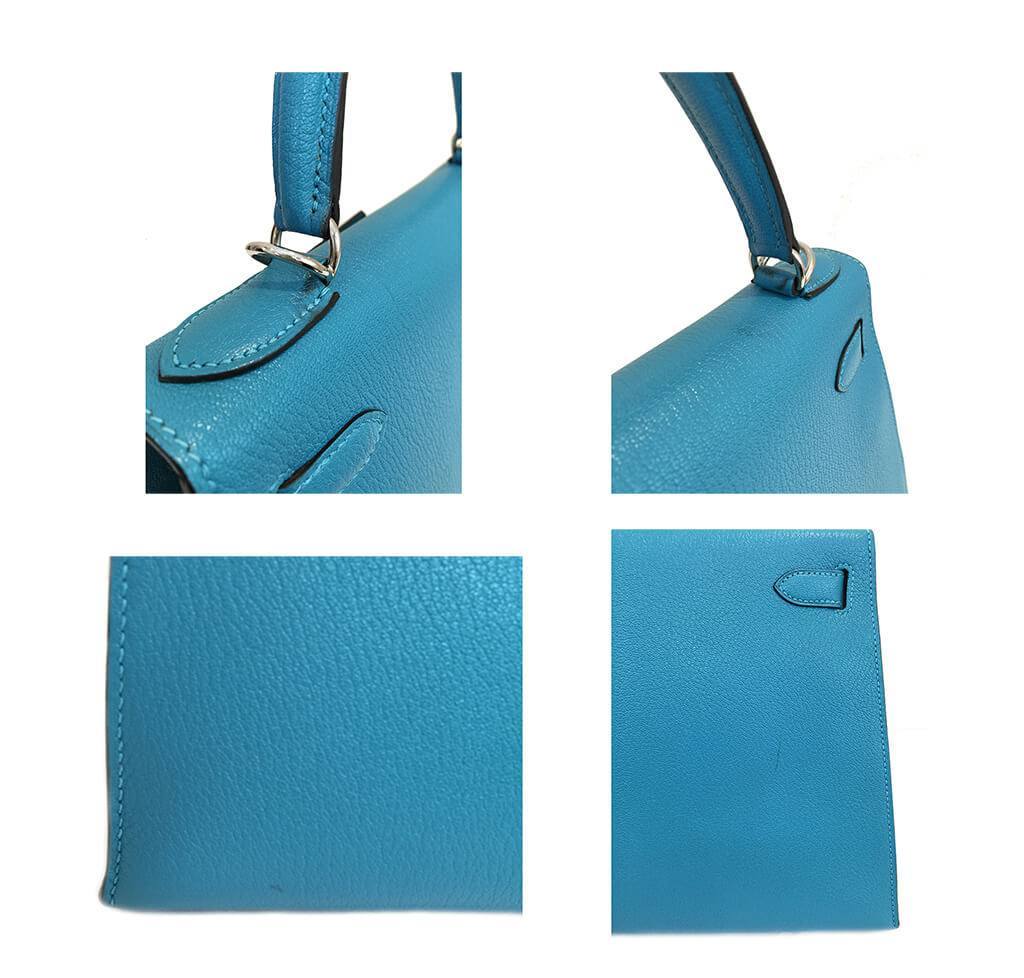 Hermès Kelly Sellier 28 Turquoise Bag PHW - Crowned Bag