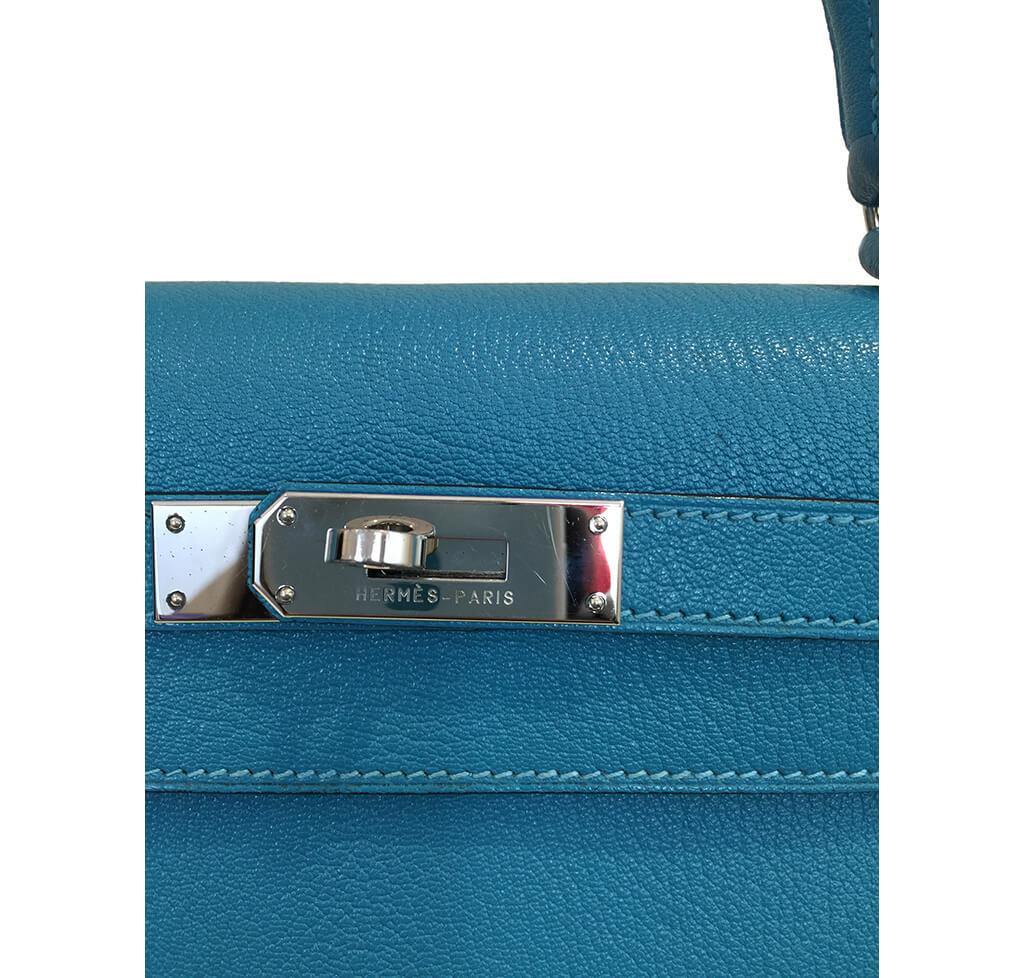 Hermès Kelly Sellier 28 Turquoise Bag PHW - Crowned Bag