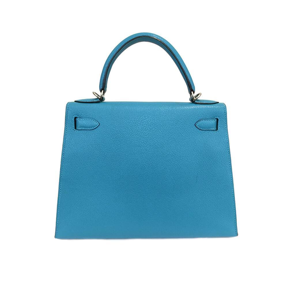Hermès Kelly Sellier 28 Turquoise Bag PHW - Crowned Bag