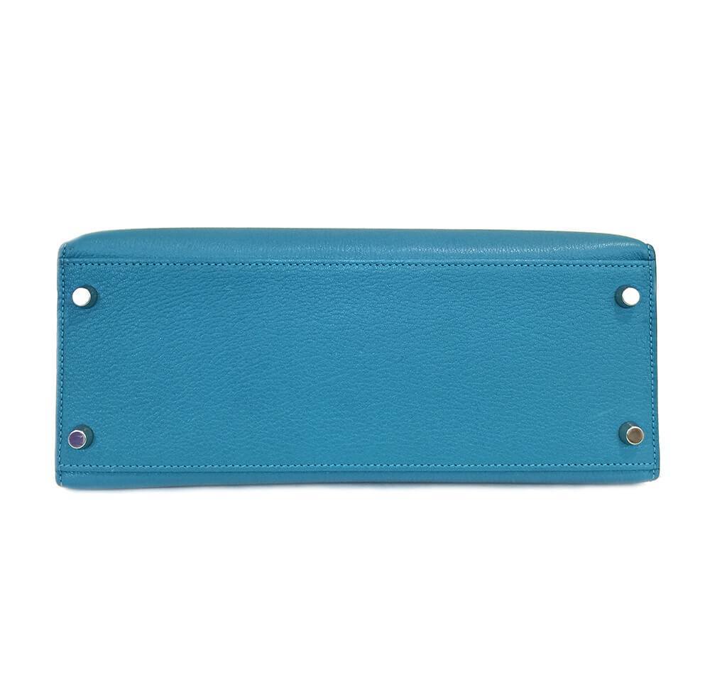 Hermès Kelly Sellier 28 Turquoise Bag PHW - Crowned Bag