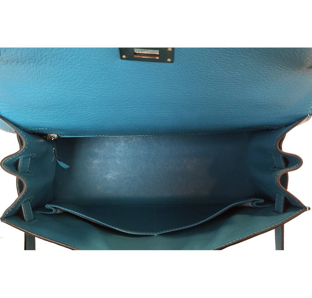 Hermès Kelly Sellier 28 Turquoise Bag PHW - Crowned Bag