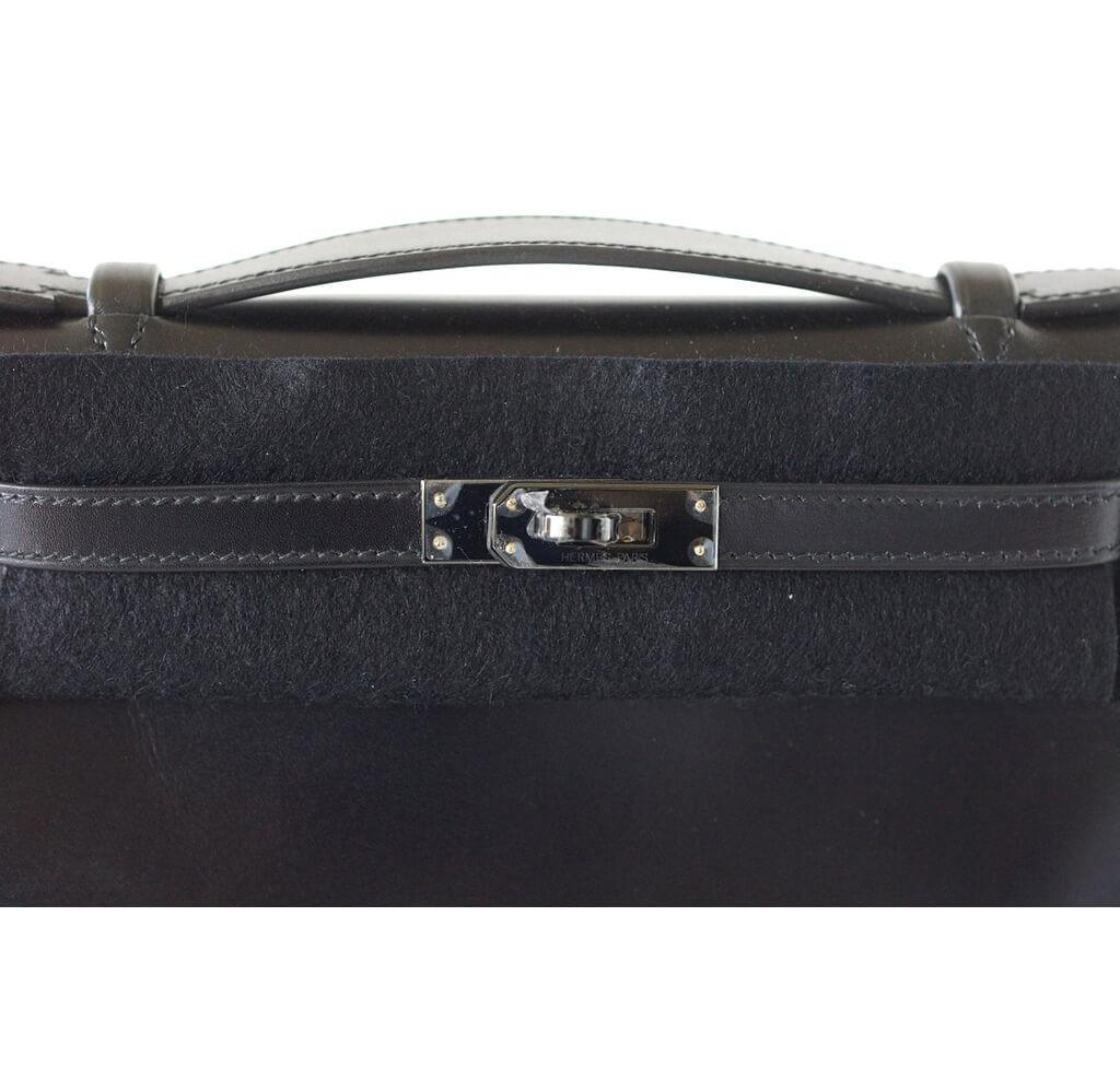 Hermès Pochette Kelly Black Special Order Bag - Crowned Bag