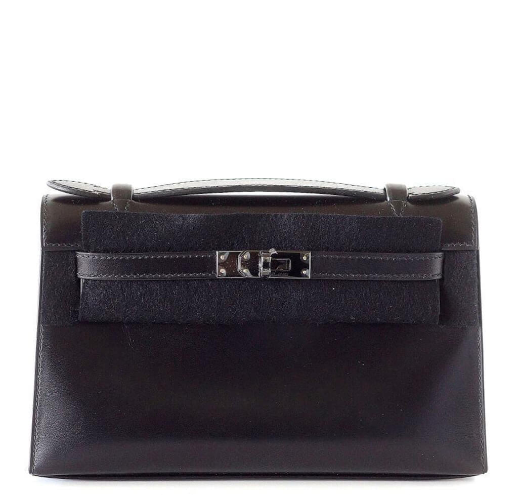 Hermès Pochette Kelly Black Special Order Bag - Crowned Bag