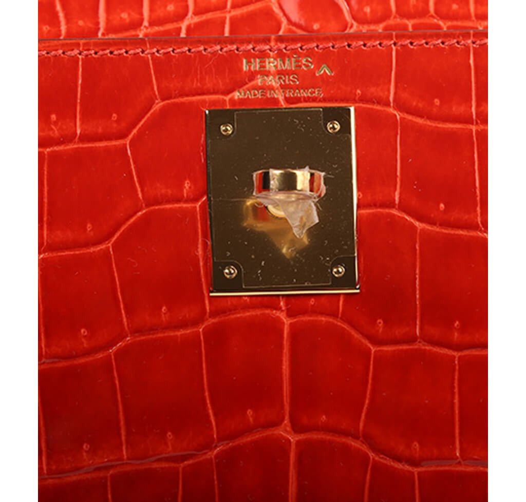 Hermès Porosus Crocodile Kelly 28 Geranium - Crowned Bag