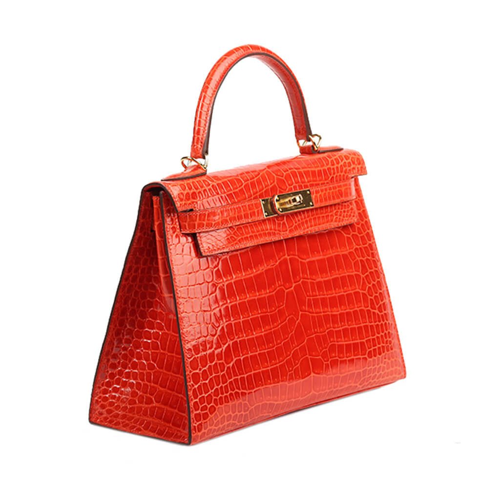 Hermès Porosus Crocodile Kelly 28 Geranium - Crowned Bag